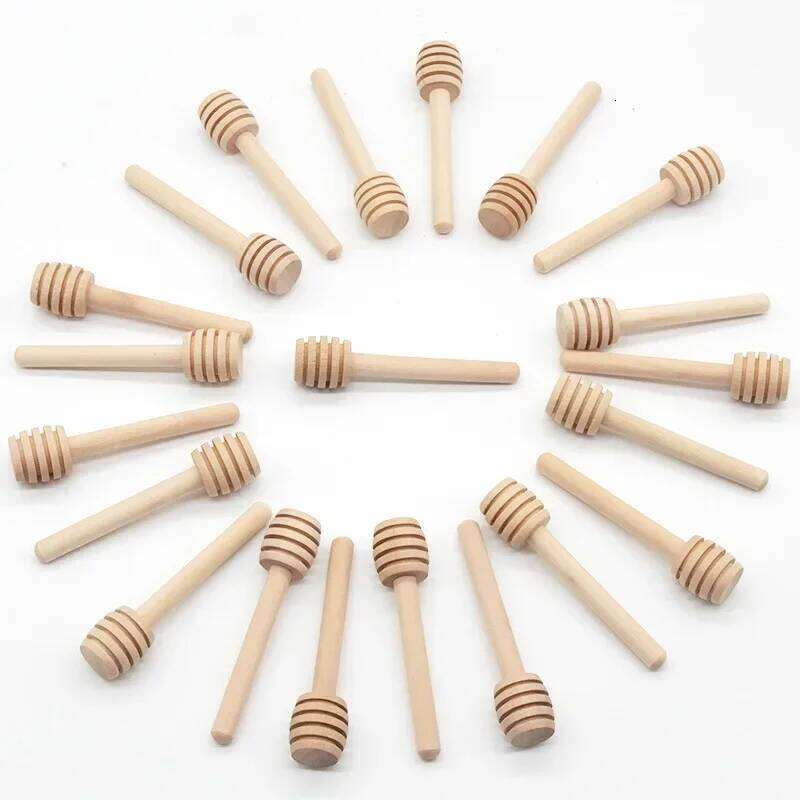 10Pcs/Set Wooden Stirrers Dipper Wood Spoon for Honey Jar Stick Collect Dispense Milk Coffee stirring Tools