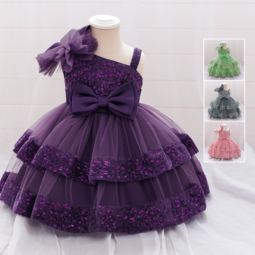 2026 Summer Childrens Dress Princess Gown Sequin Mesh Flower Girl Party Dress Babys First Birthday Baptism Dress 241129q