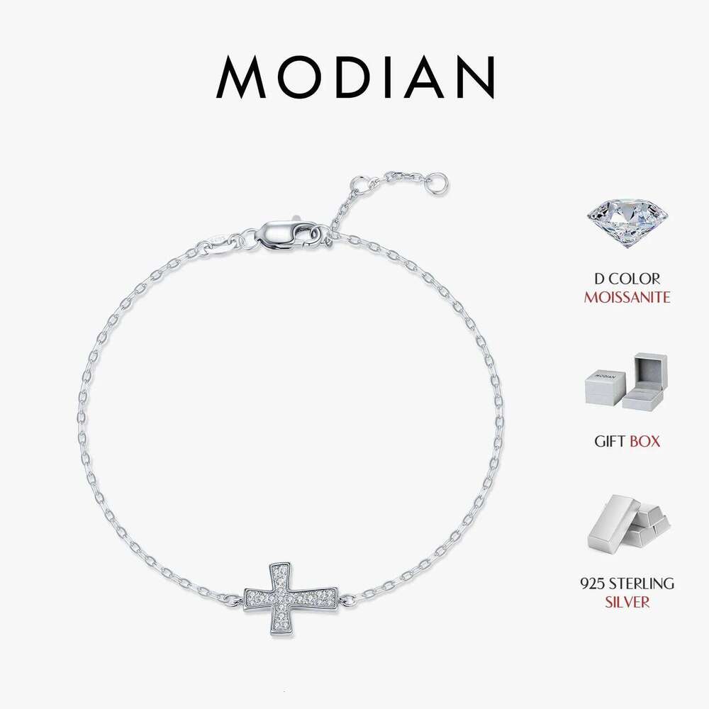 MODIAN D Color VVS1 Sparkling Moissanite 925 Sterling Silver Classic Simple Cross Link Chain Bracelet For Women OL Fine Jewelry Z260225