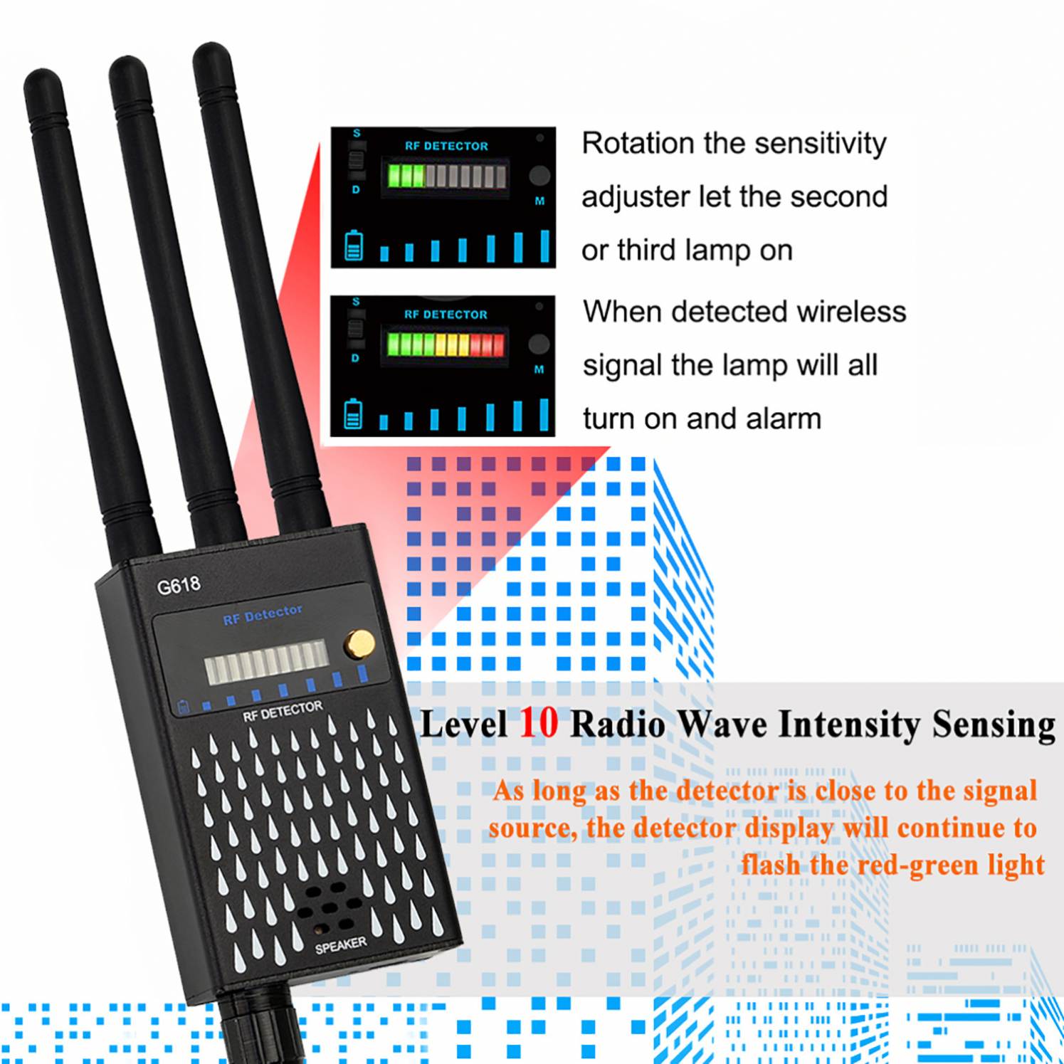Profession RF Signal Detector Anti-Spy Tapping Anti Spy Hidden Camera Detector Eavesdropping Pinhole Audio Bug GSM Devices Finder Anti Spy Gadgets