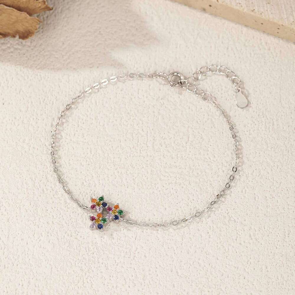 MODIAN 925 Sterling Silver Cute Rainbow Color Zirconia Three Small Flowers Link Chain Bracelets For Women Fine Jewelry Z260225