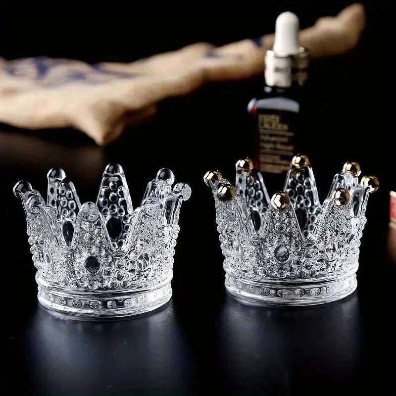 1PC European Crystal Crown Glass Tealight Candle Holder Ring Scented Candlestick Home Decoration W260226