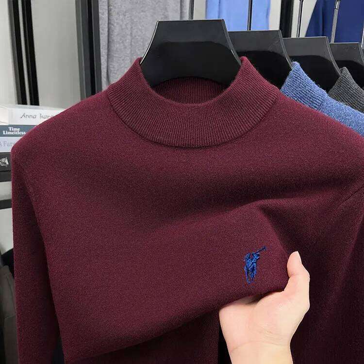 2025 Autumn/Winter Men's Woolen Half High Neck Thickened Solid Color Warm Knitted Base Sweater H260226 - view 5