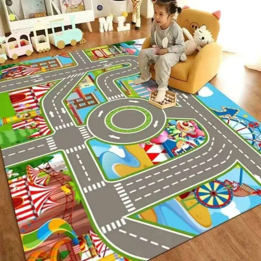 VIKAMA Education Play Mat Is Suitable for Children's Rooms, Anti-skid Transportation Car Track Mats rug W260226