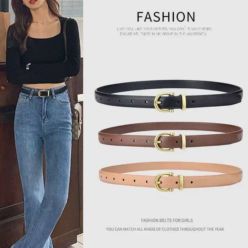 2024 Korean Fashion High Quality Simple Thin Belts Ladies Leather Alloy Pin Buckle Retro Jeans Belt Designer Girdle Women Y260225