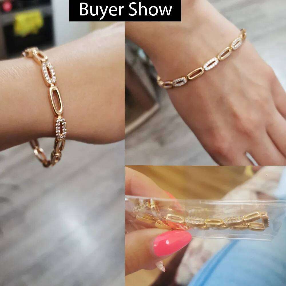 Pera Noble 585 Rose Gold Color CZ Zircon Round Shape Connected Tennis Bracelets for Women Fashion Brand Jewlery Accessories B189 Z260225