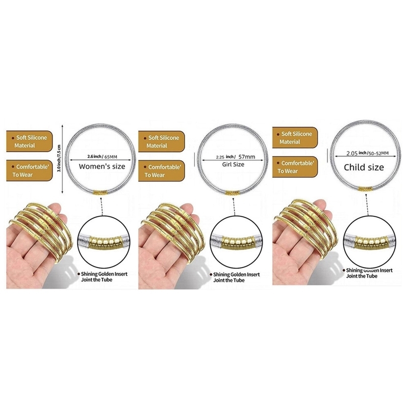 9pcs/set Shiny Jonc Buddhist Bracelets Filled Jelly Silicone Bracelets Setpulseras pan de oro Bracelet for Women 260129