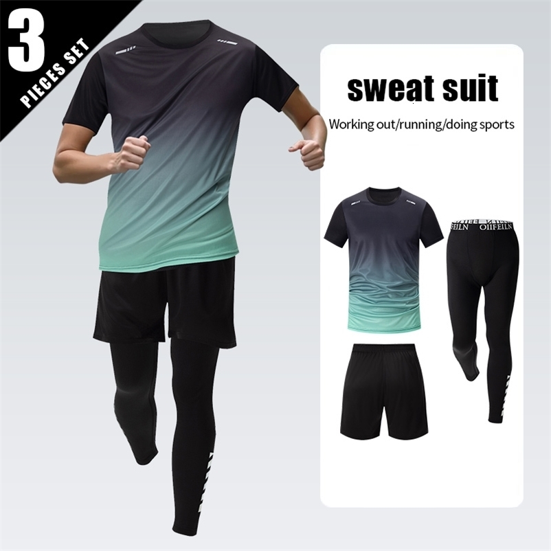 3 Pcs Mens Quick-drying Sports Gradient Suit Leisure Sports Running Short Sleeve Comfortable Sun Protection Pants Joker Shorts 260204