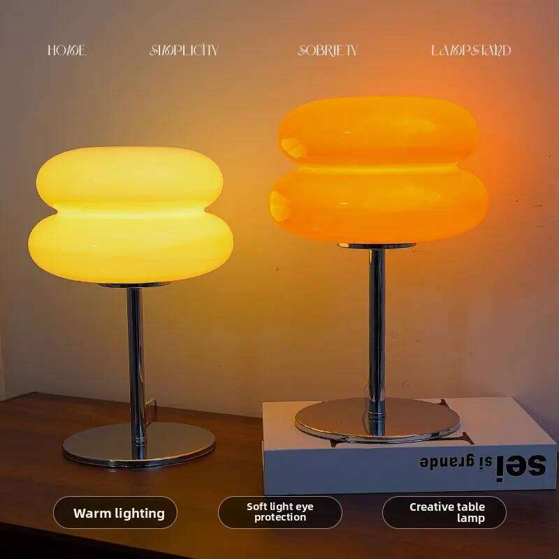 Simple Living Room Bedroom Study & B Medieval Hamburger Glass Table Internet Celebrity Atmosphere Decoration Bedside Lamp H260225