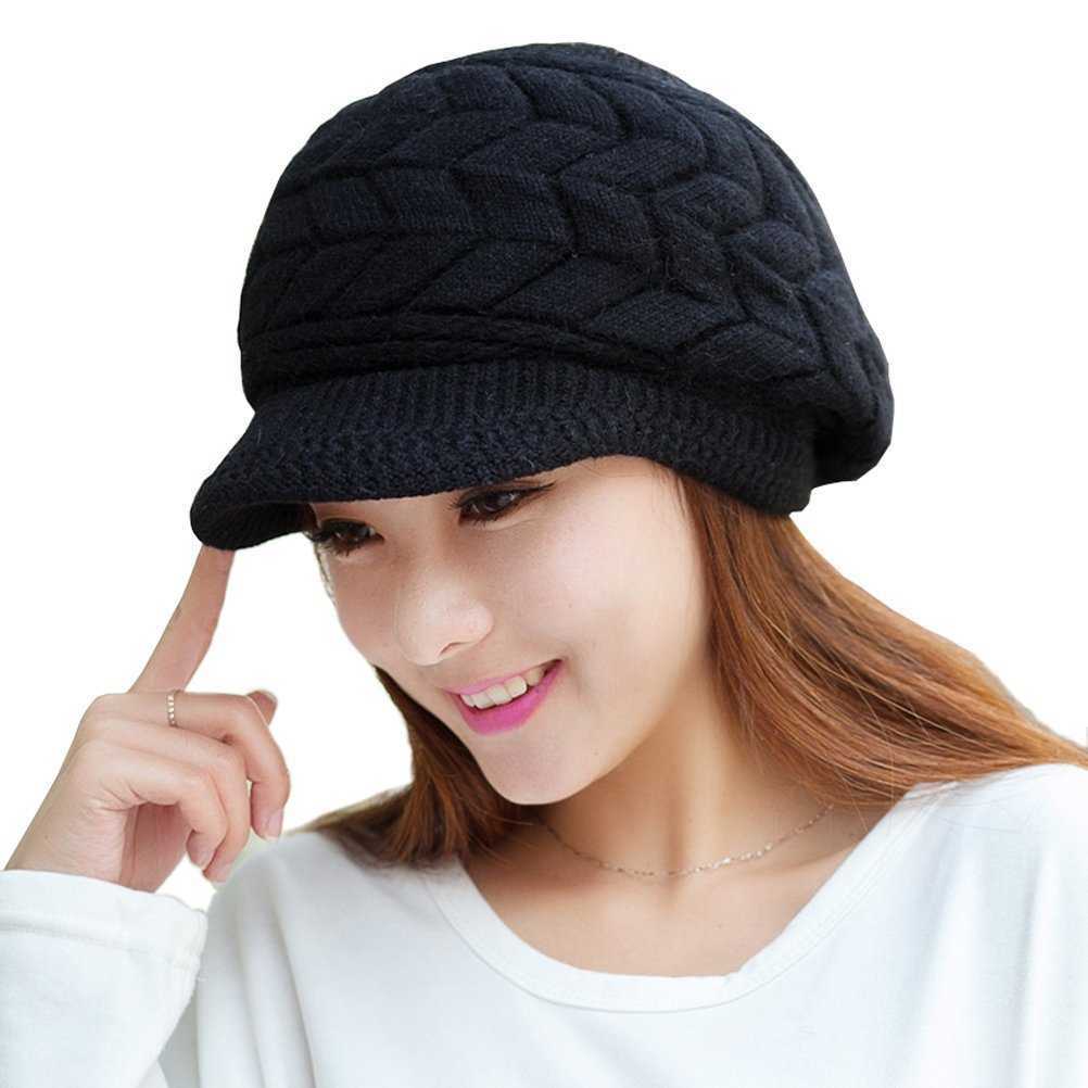 Womens Winter Warm Knit Hat for Cold Weather Running Camping Walking Fashionable Ski Hat with Sun Visor S260225FAN3