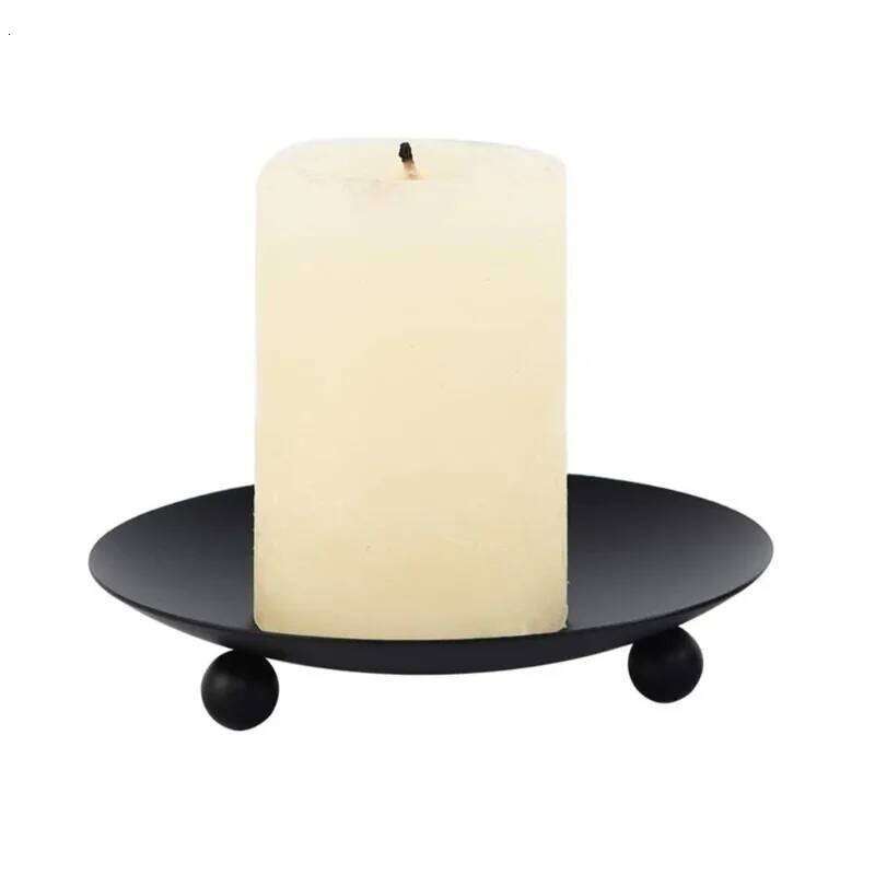 1Pc Black Holder Decorative Iron Pillar Plate Pedestal Candle Stand for Wax Candles W260226