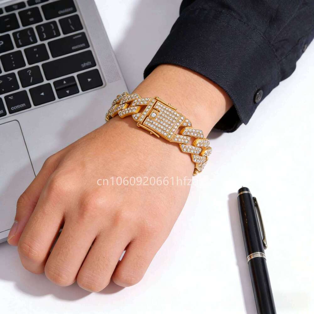 20mm Width Gold Silver Color Classic Miami Cuban Link Chain Large Dog Collar Full Rhinestones Cat Pet Jewelry Para Perros 45cm