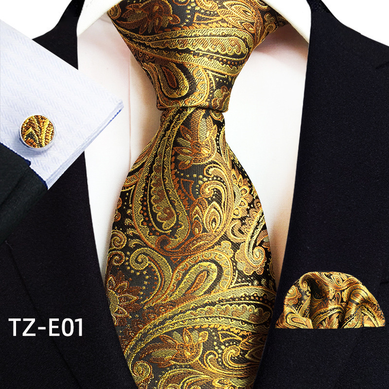 er Gold Print Silk Tie For Men High Quality Pocket Square Cufflinks Sets Party Birthday Gifts Necktie BarryWang 5281 251014