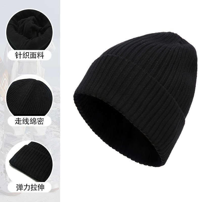 Autumn and Winter Thickened Mens and Womens Knitted Hat Solid Color Versatile Warm Hat Mens Outdoor Plush Cold Hat Casual Woolen Hat S260225