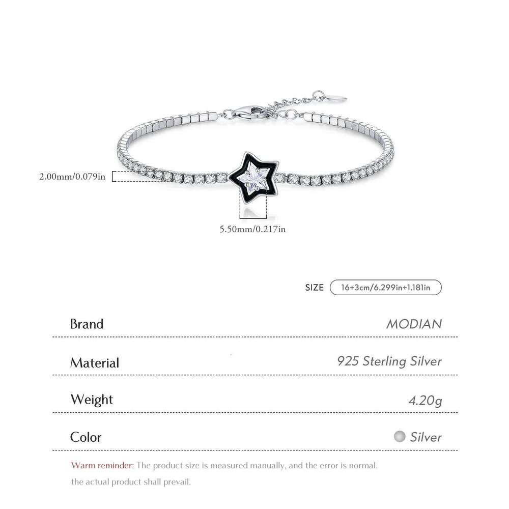 MODIAN 925 Sterling Silver Shinning Stars Zirconia Black Enamel Tennis Bracelets For Women Vacation Fine Jewelry Z260225