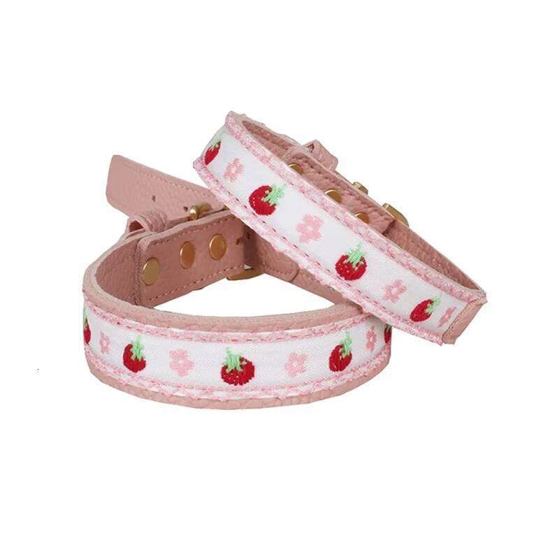Soft Leather Pet Exquisite Embroidery Dog Collar and Leash Set Yorkshire Terrier Schnauzer Poodle Puppy Collars