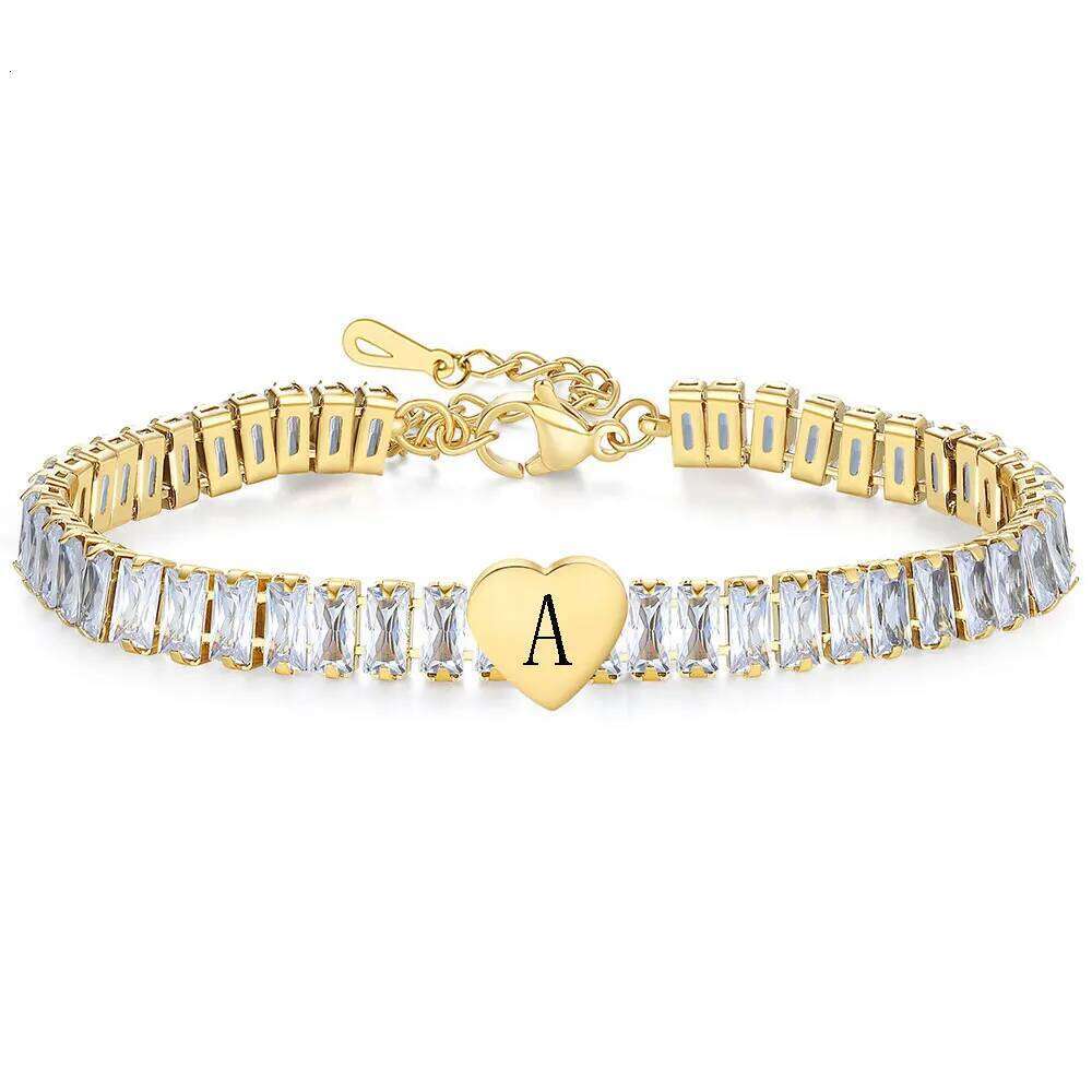 A light luxury stainless steel InS-style zircon heart-shaped letter bracelet with 26 English letters as a fashionable accessory Z260225