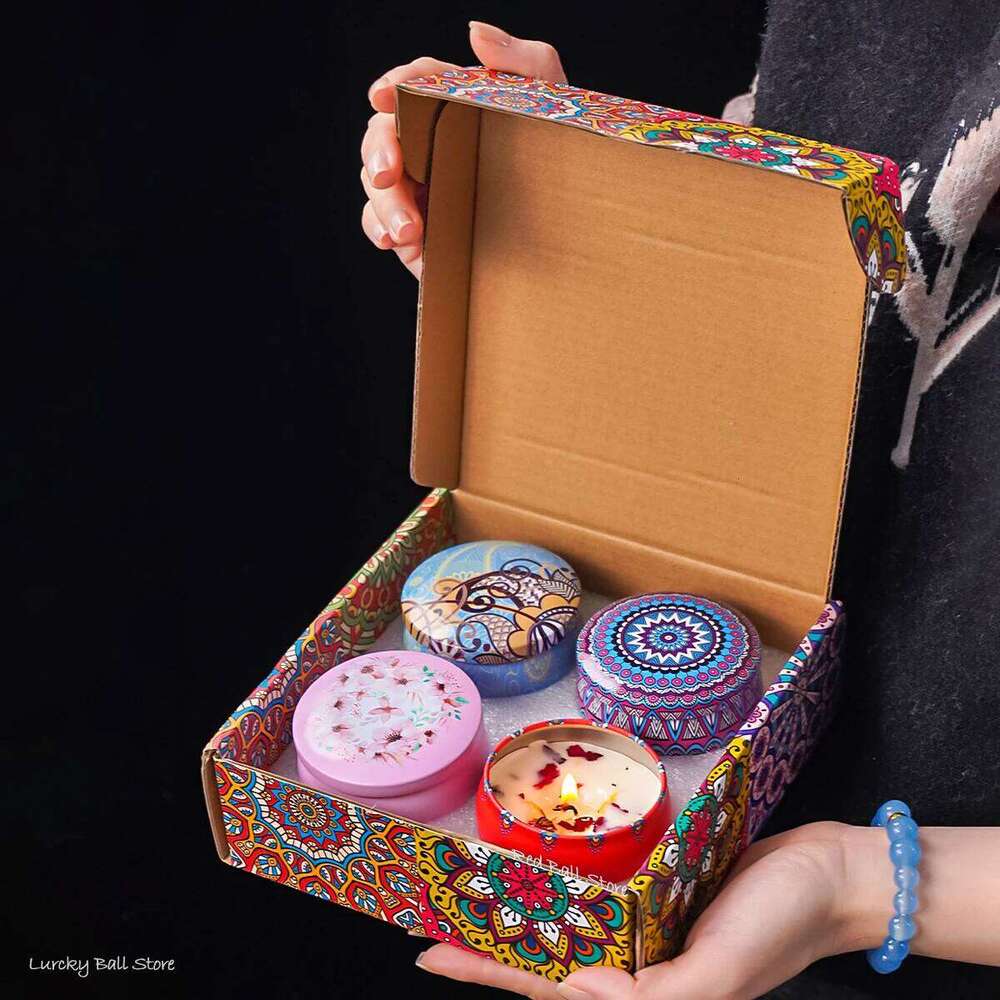 4Pcs/Box Scented Set Gift Islamic Arabian Patterns Fragrance Candle Jar DIY Smokeless Couples Romantic Incense Candles H260225