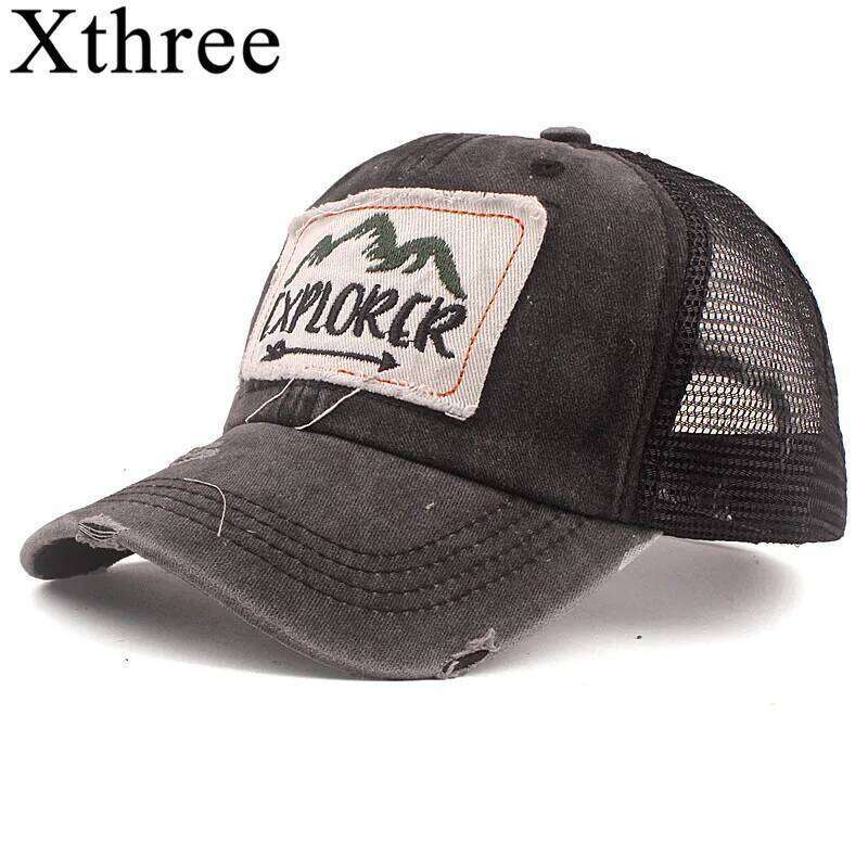 Xthree Summer Baseball Mesh Fitted Hat Casual Gorras Hip Hop Snapback Hats Wash Cap for Men Women Unisex Z260226