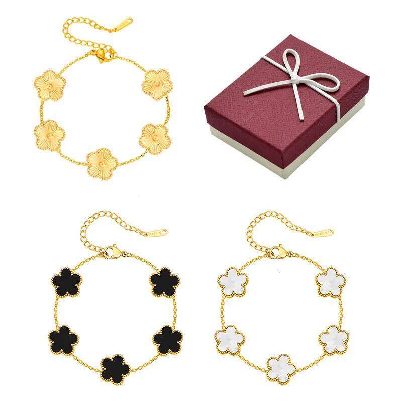 Valentine's Day Stainless Steel Bracelet Women With Gift Box Couple Bracelets Woman Man Charm Clover Fashion Jewelry Z260225