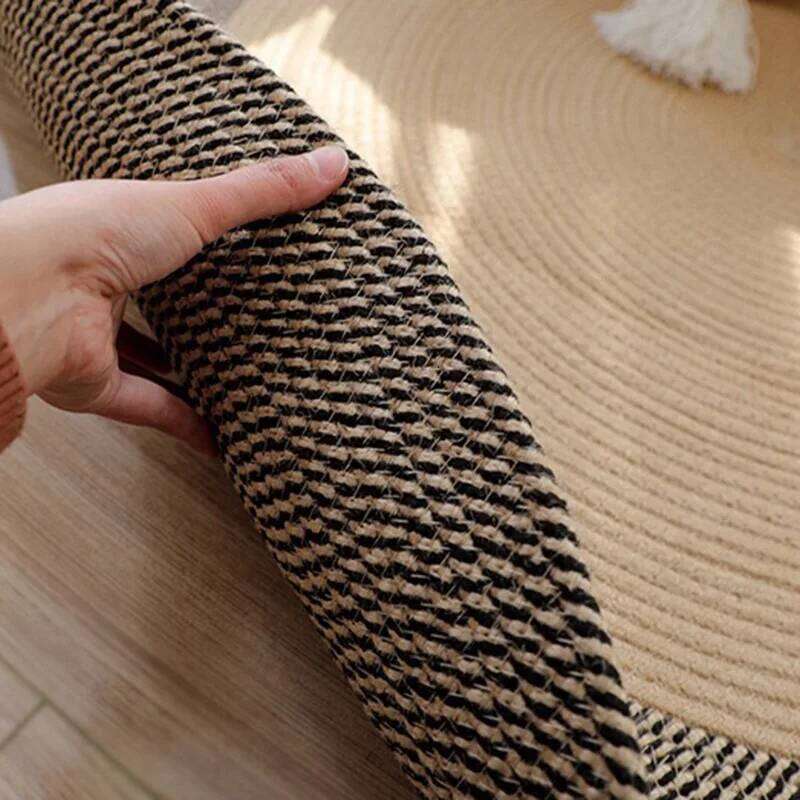 Boho Handmade Woven Cotton Round Area Rug 3 Ft Circle Rugs Non Slip Doormat Floor Carpet for Bedroom Living Room Entryway W260226