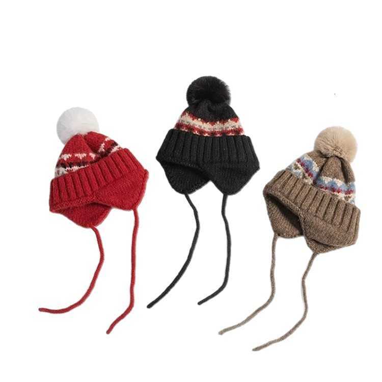 Fair Isle Hat for Women Autumn and Winter Thickened Fleece Warm Ear Protection Face Slimming Knitted Beanie Cold-Proof Lei Feng Hat S260225