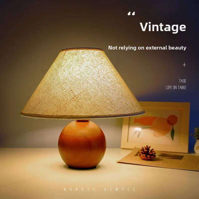 Retro Oak Bedroom Bedside Luxury High-end Nordic Table Lamp Decoration Solid Wood Atmosphere Night Light Room H260225