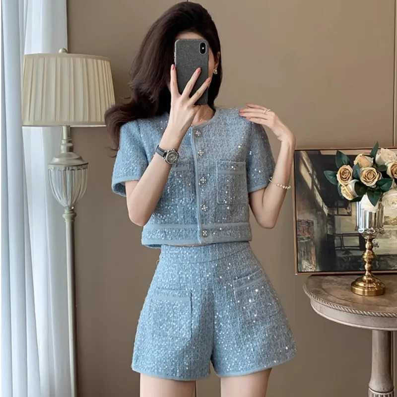 2026 New In Women's Two Piece Set, Short Sleeve Jacket & High Waisted Shorts Matching OutfitT260226