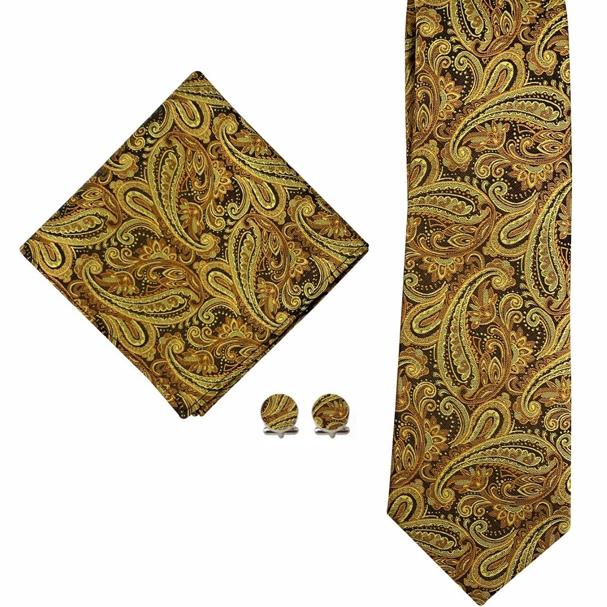 er Gold Print Silk Tie For Men High Quality Pocket Square Cufflinks Sets Party Birthday Gifts Necktie BarryWang 5281 251014