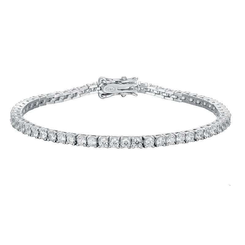 KNOBSPIN 2mm Moissanite Tennis 925 Sterling Silver Plated White Gold Bracelet for Women Man Sparkling Party Jewelry Z260225