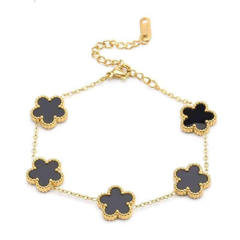 Adjustable Gold-Plated Stainless Steel Plant Flower Bracelet With Five Leaf Petals Women's Luxury Gifts Clover Z260225