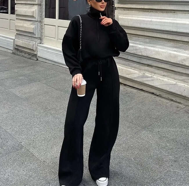 Designer Women's Fashion Half Zipper Sports Hoodie Loose Casual Autumn/Winter Pants Two Piece Set 2026