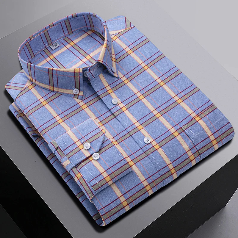 in Shirt 100Pure Cotton LongSleeve Shirts for Men Slim Fit Casual Oxford Plain Soft Plaid Striped Clothes 260129