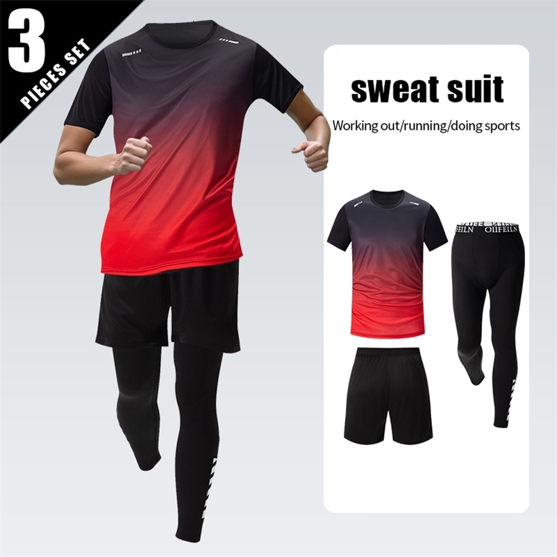 3 Pcs Mens Quick-drying Sports Gradient Suit Leisure Sports Running Short Sleeve Comfortable Sun Protection Pants Joker Shorts 260204