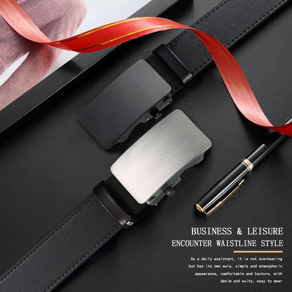 Premium Leather Smooth Ratchet Business Belt Men's Dress and Casual Daily Adjustable Buckle, Tailored To Fit Y260225