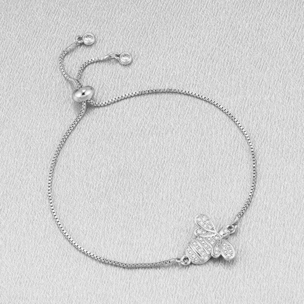 AAA White Cubic Zirconia Crystal Lovely Insect Bee Charm Bracelet Women Simple CZ Stones Fly Animal Chain Trendy Jewelry Gift Z260225