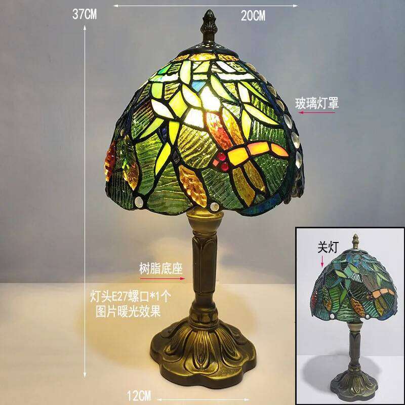 European Tiffany Retro Restaurant Bar Cafe Stained Glass Bedside Bedroom Creative Small Table Lamp E27 Home Decor Lighting H260225