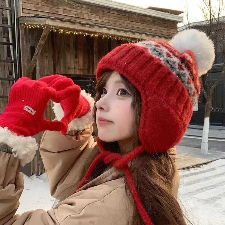 woolen hat for women versatile for autumn and winter warm knitted hat for large head circumference makes the face look smaller ear-protecting hat S260