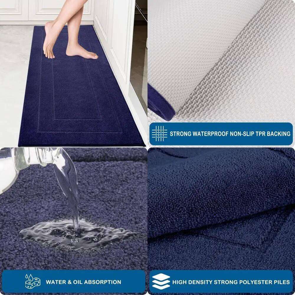 24x59 Inch Washable Non-Slip Kitchen Runner, Absorbent Soft Rug for Hallway, Laundry, Navy Blue W260226