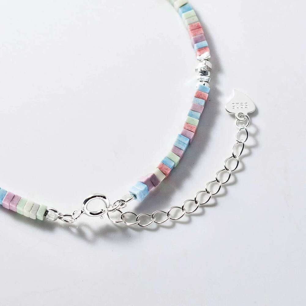 MODIAN 925 Sterling Silver Punk Colorful Square Bracelet Rainbow Color Chain Link Platinum Plated For Women Fine Jewelry Z260225