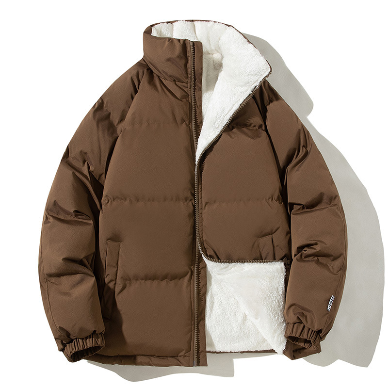 Men's Winter Down Cotton Jackets, Youth Style Thickened Fleece Lined Warm Coats, Loose Trendy Casual Outerwear
