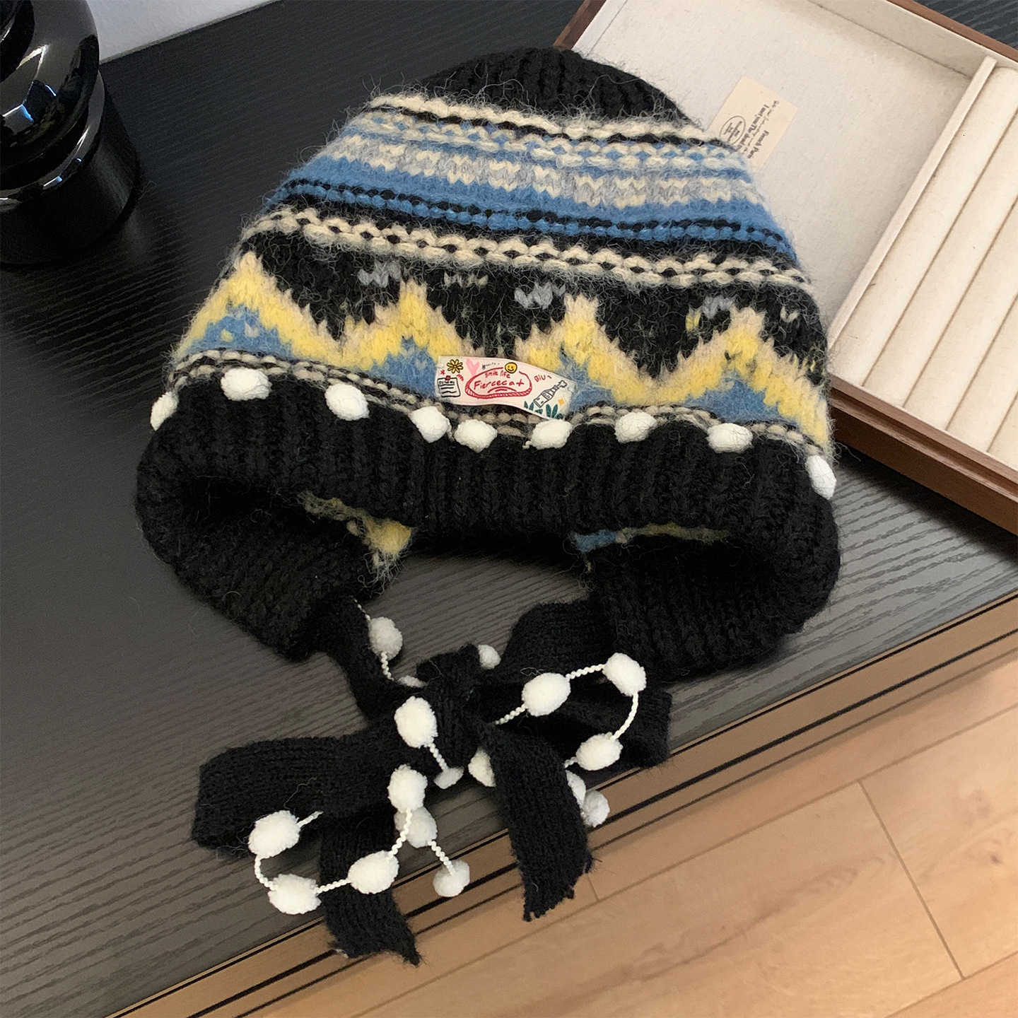 Fair Isle Color-Block Knitted Wool Hat for Women Autumn and Winter Versatile Large Head Circumference Face Slimming Ear Protection Warm Pullover Hat S