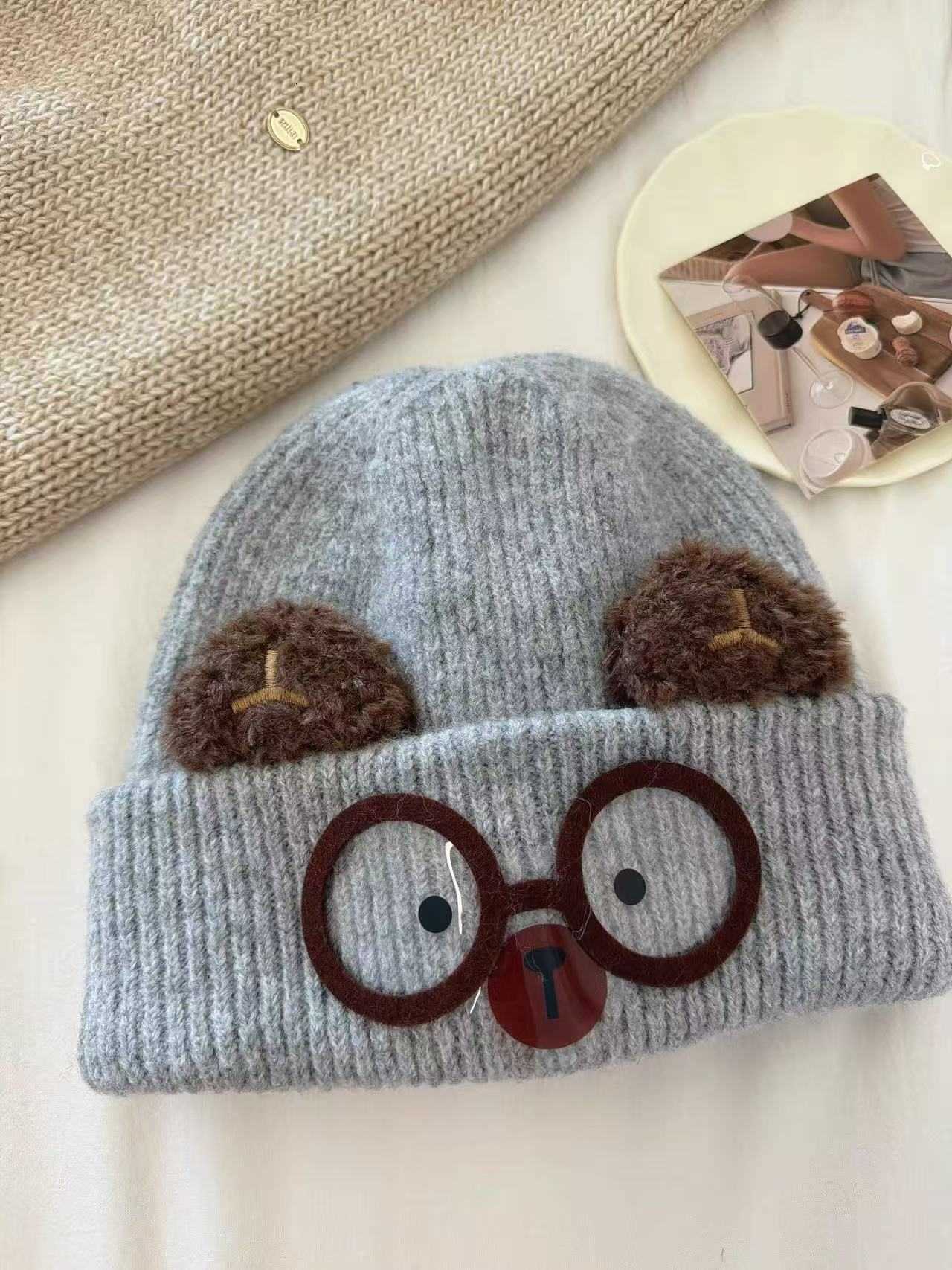 Cute Cat Ear Knitted Hat for Women Autumn and Winter Warmth Large Head Circumference Face Slimming Cartoon Cat Glasses Ear Protection Yarn Hat S260225