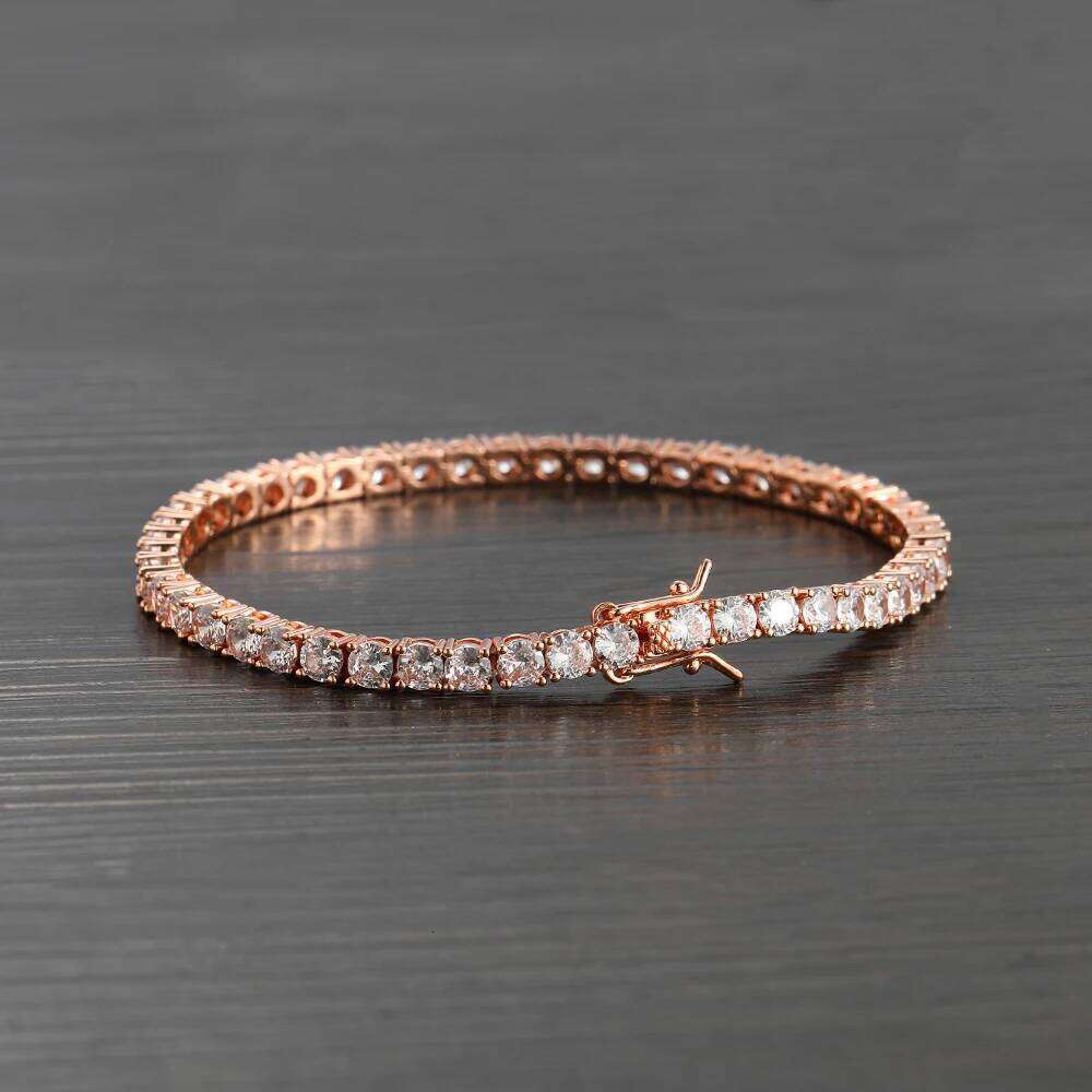 Rose Gold Plated Brass CZ Jewelry Men's and Women's One Row Tennis Chain Bracelet with Zircon Stones BB241 Z260225