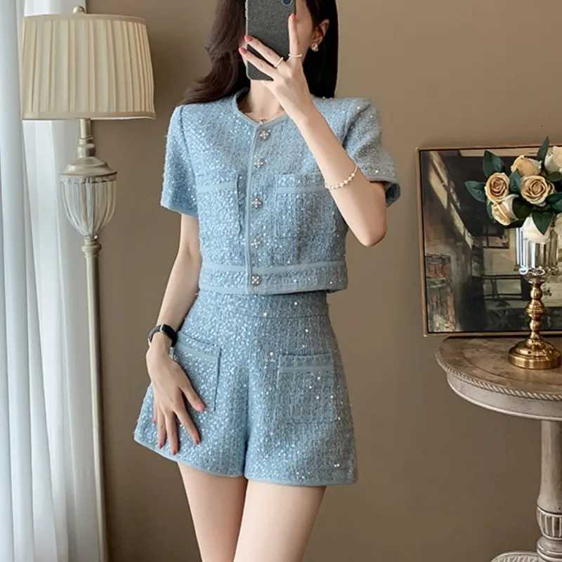 2026 New In Women's Two Piece Set, Short Sleeve Jacket & High Waisted Shorts Matching OutfitT260226