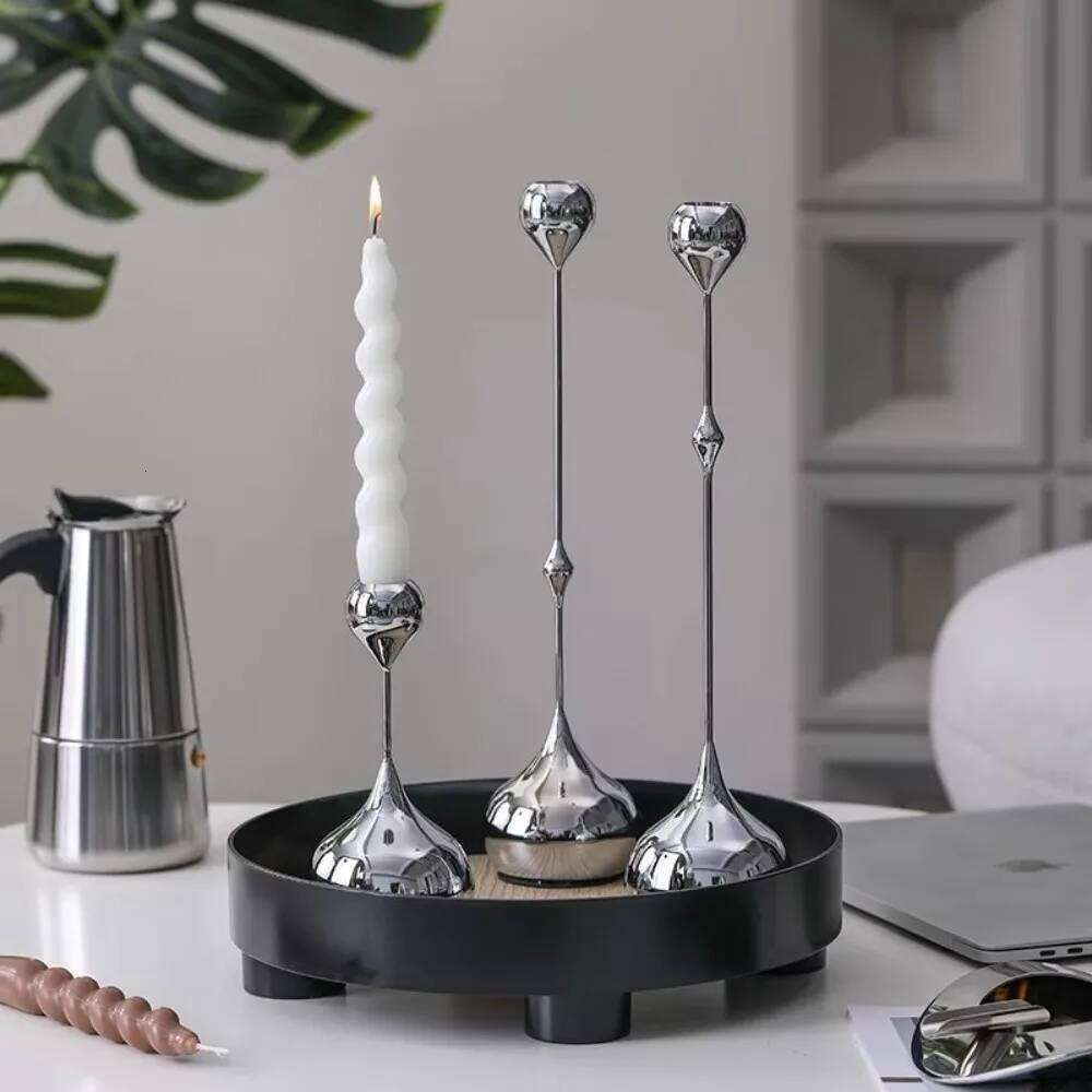 1/3pcs Silver Gold Black Tabletop Candle Holders Metal Art Table Decoration Wedding Photography Props Romantic W260226
