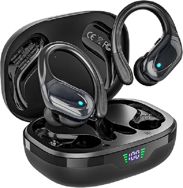 Wireless Earbuds, Sports Bluetooth Headphones, 80Hrs Playtime Ear Buds with LED Power Display, Noise Canceling Headset, IPX7 Waterproof Earphones