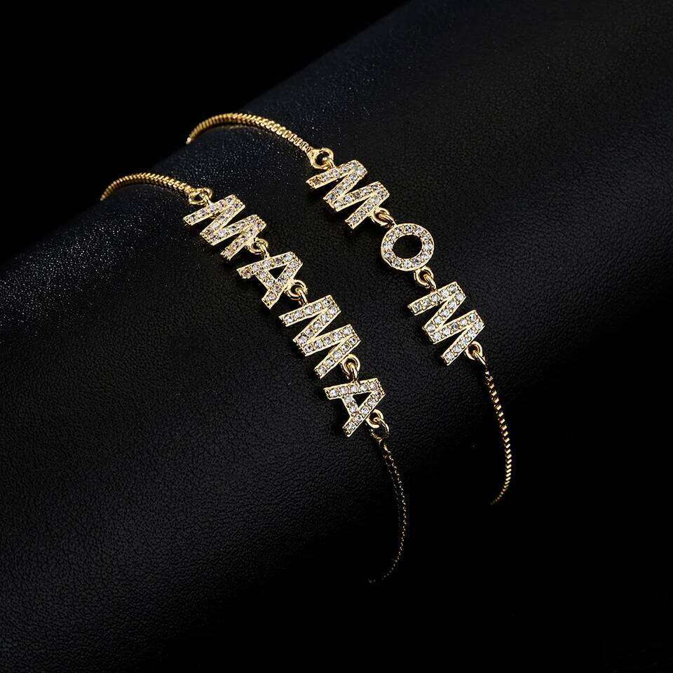 ZAKOL Exquisite Mom Letter CZ for Women Sparkling Micropaved Zirconia Gold Color Adjustable Chain Bracelet Gift Z260225
