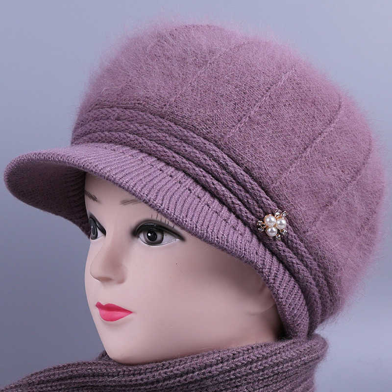 Winter mothers hat old womans grandmothers plush rabbit wool hat middle aged and old peoples warm hat thickened knitting cotton hat S260225