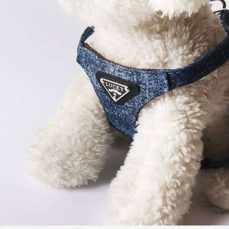 New Denim Dog Leash Set for Small and Medium Dogs Adjustable Harness Vest Pet Supplies Puppy Accessories